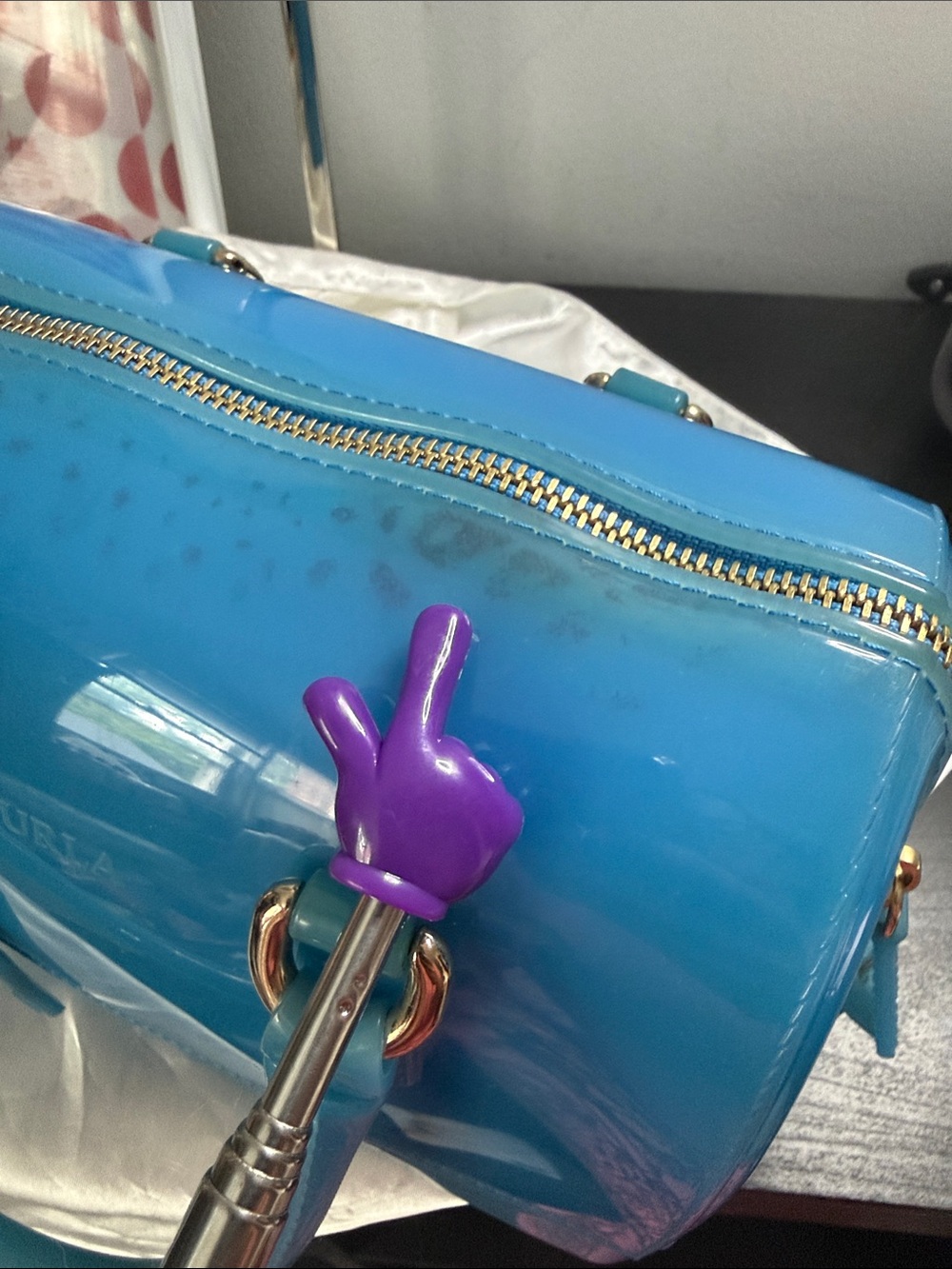 Furla Candy Blue Jelly Mini Handbag Boston Bag Made in Italy - Picture 10 of 13